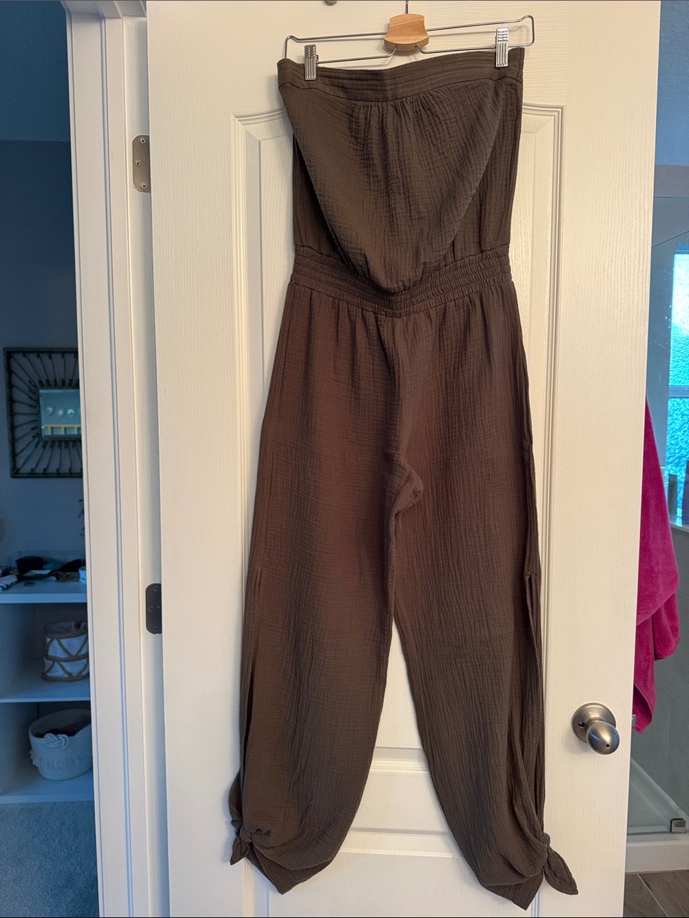 DREW Strapless Brown Wide-Leg Jumpsuit